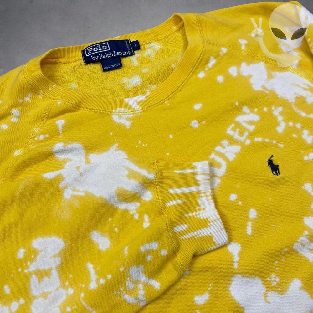 Polo Ralph Lauren Knit Sweater Large Yellow vintage 90s All Over Print - Picture 4 of 5